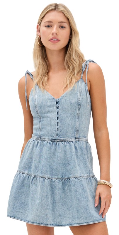 alice + olivia Shanti Button Front Tiered Mini Dress Amelia Blue