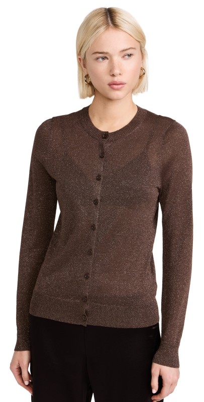 Enza Costa Lamé Cardigan Brown