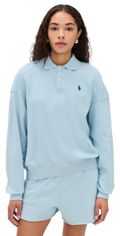Polo Ralph Lauren Island Fleece Polo Knit Sweatshirt Alpine Blue