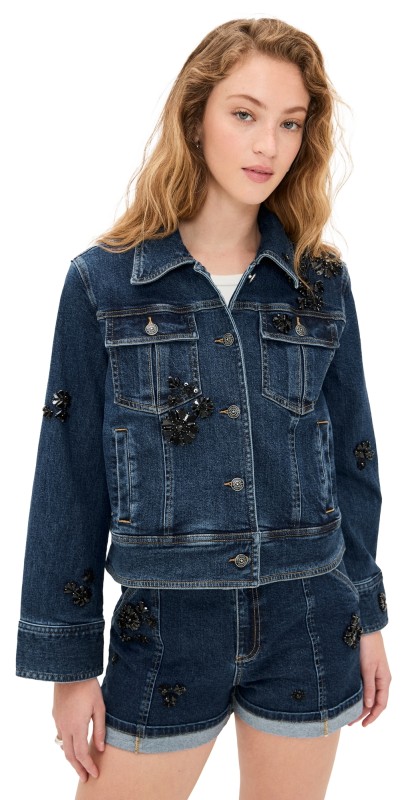 Cinq à Sept Jet Black Embellished Riveria Jacket Oceane