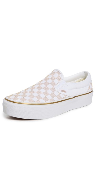 Vans Classic Slip On Platform Sneakers Metallic Checkerboard Gold