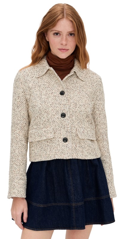 Madewell Tweed Shirt Collar Jacket Ivory Brown