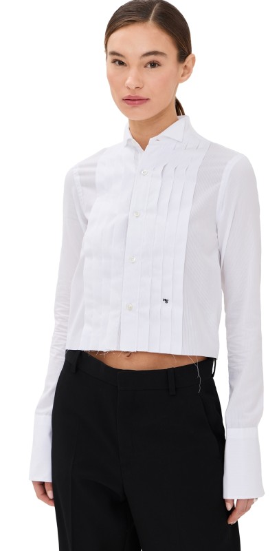 HOMMEGIRLS Cropped Tuxedo Shirt White