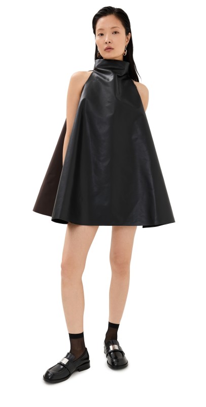 Marni Faux Leather A-Line Mini Dress Moca