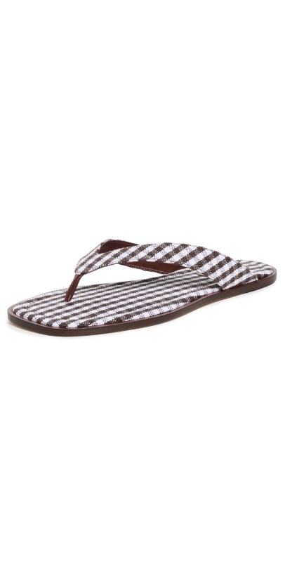 STAUD Dante Thong Sandals Dark Chocolate Micro Check