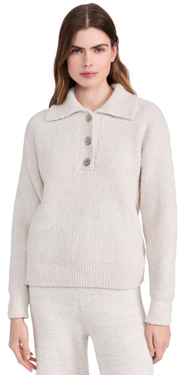 Barefoot Dreams CozyChic Button Pullover Stone/Cream