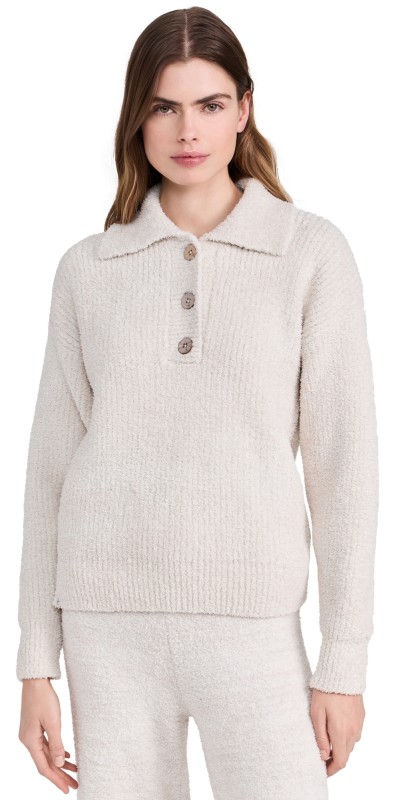 Barefoot Dreams CozyChic Button Pullover Stone/Cream