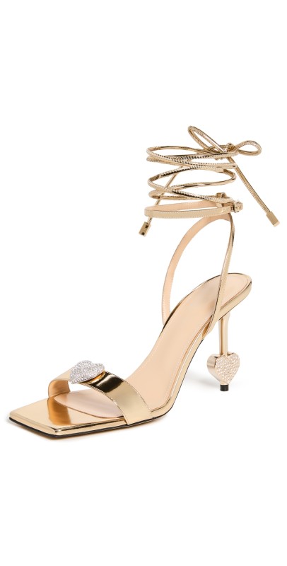 MACH & MACH Amber Crystal Heart Sandals Gold