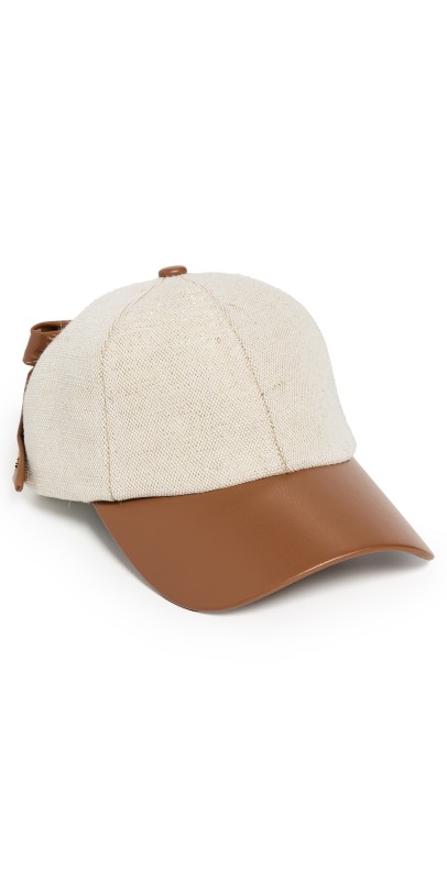 Lele Sadoughi Faux Leather Canvas Baseball Cap Natural