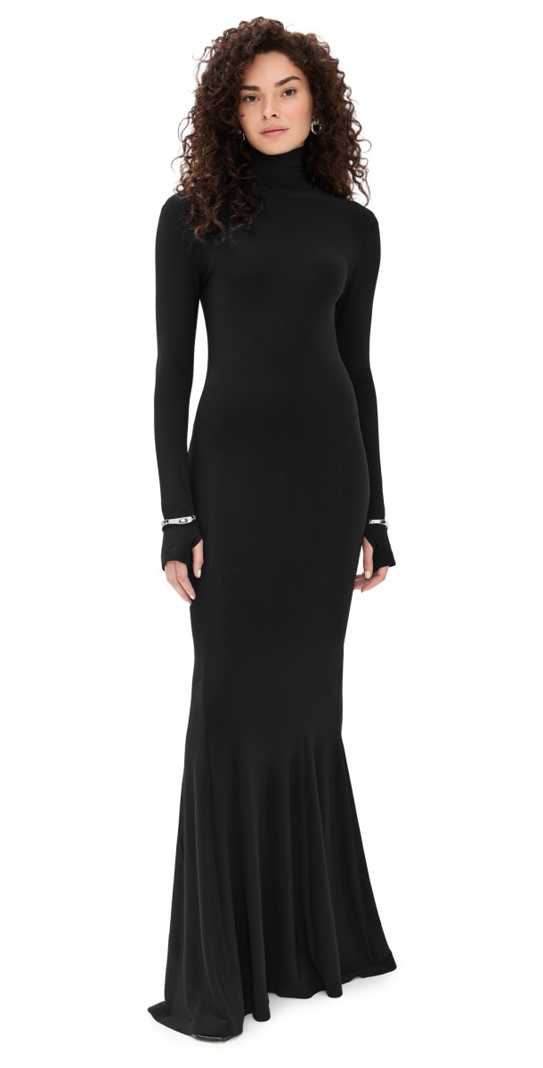 Norma Kamali Long Sleeve Turtle Fishtail Gown Black