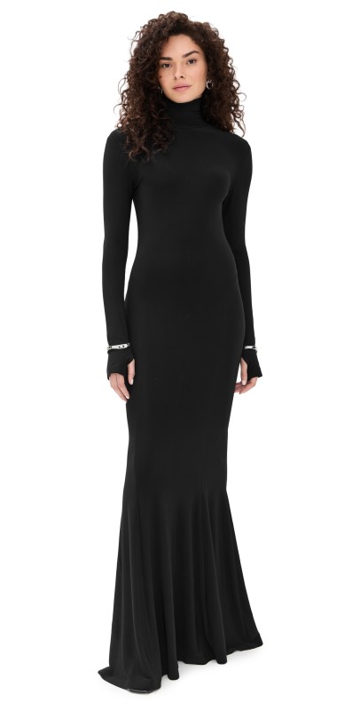 Norma Kamali Long Sleeve Turtle Fishtail Gown Black