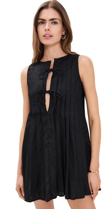 VRG GRL Valeria Linen Mini Dress Black