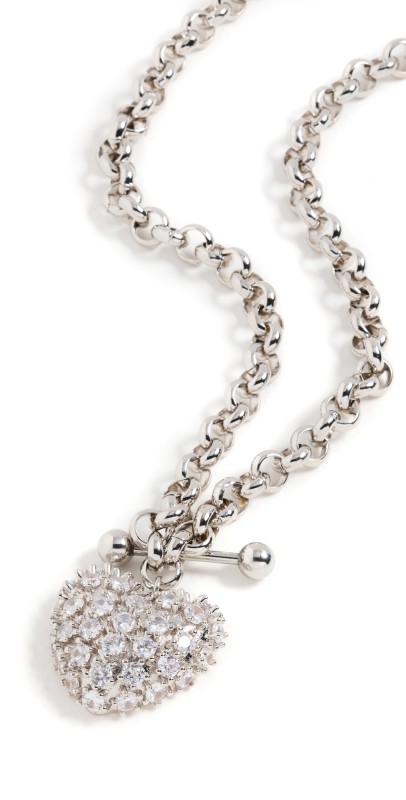Justine Clenquet Heart Crystal Necklace Palladium