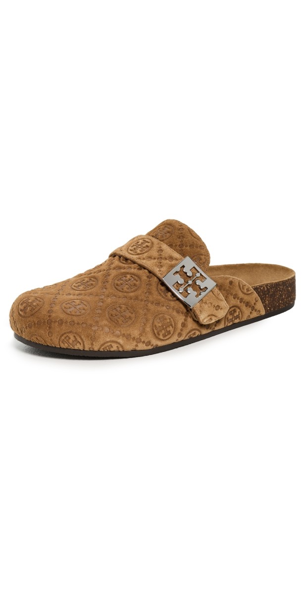 Tory Burch T Monogram Mellow Mules Golden Brown/Silver