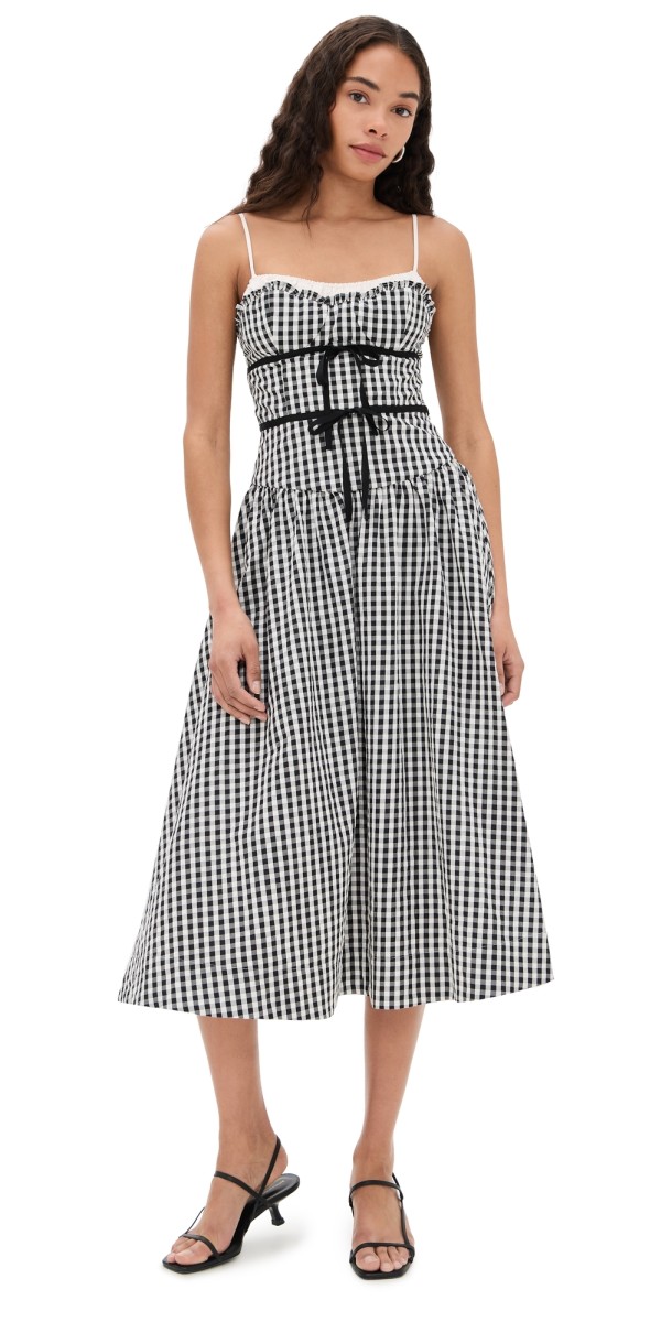 For Love & Lemons Georgia Gingham Midi Dress Black