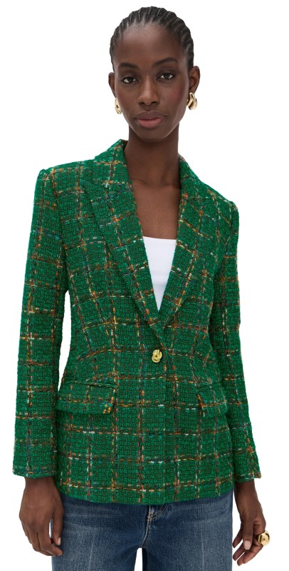 L'AGENCE Gweny Relaxed Blazer Green Windowpane Tweed