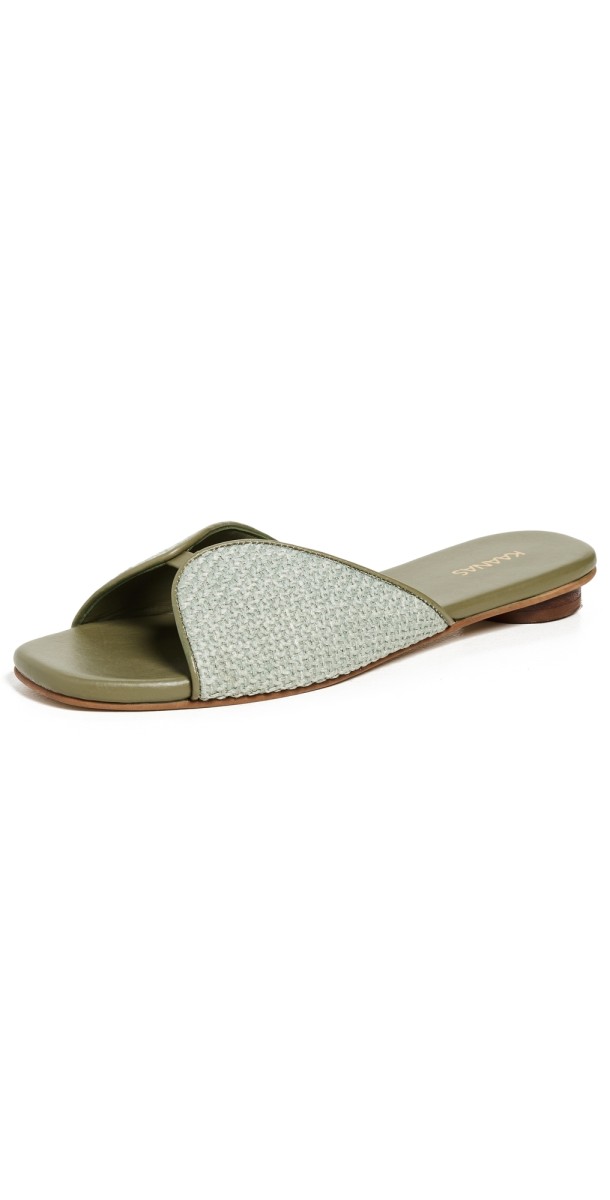 KAANAS Serene Square Toe Woven Flats Olive