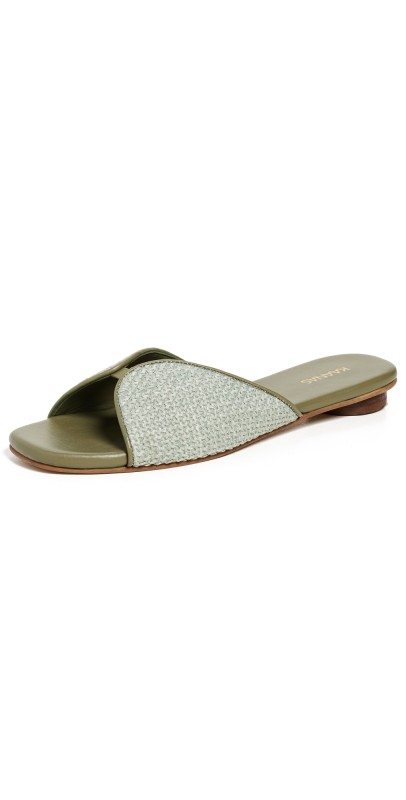 KAANAS Serene Square Toe Woven Flats Olive