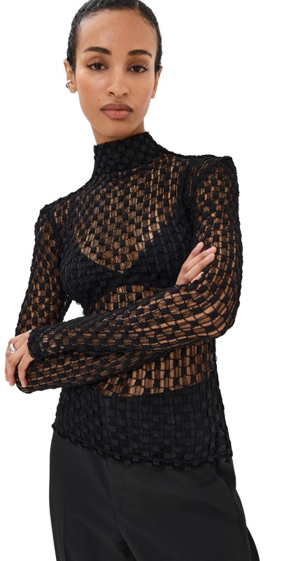Róhe Geometrical Lace Top Black