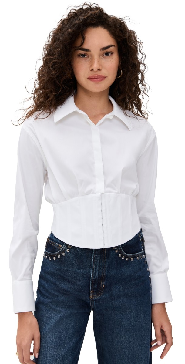 alice + olivia Edie Corset Button Down Off White