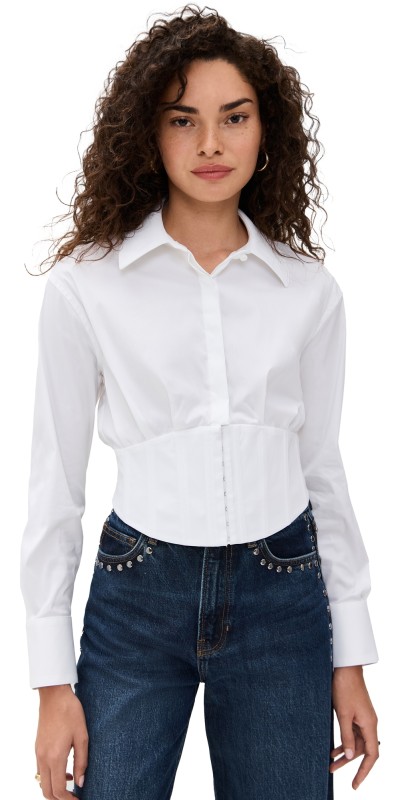 alice + olivia Edie Corset Button Down Off White