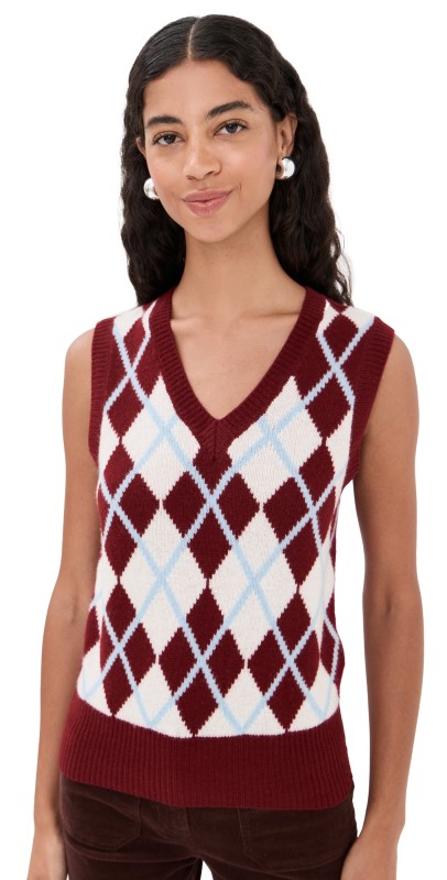 Tanner Fletcher Ebbott Argyle Sweater Vest Oxblood/Light Blue