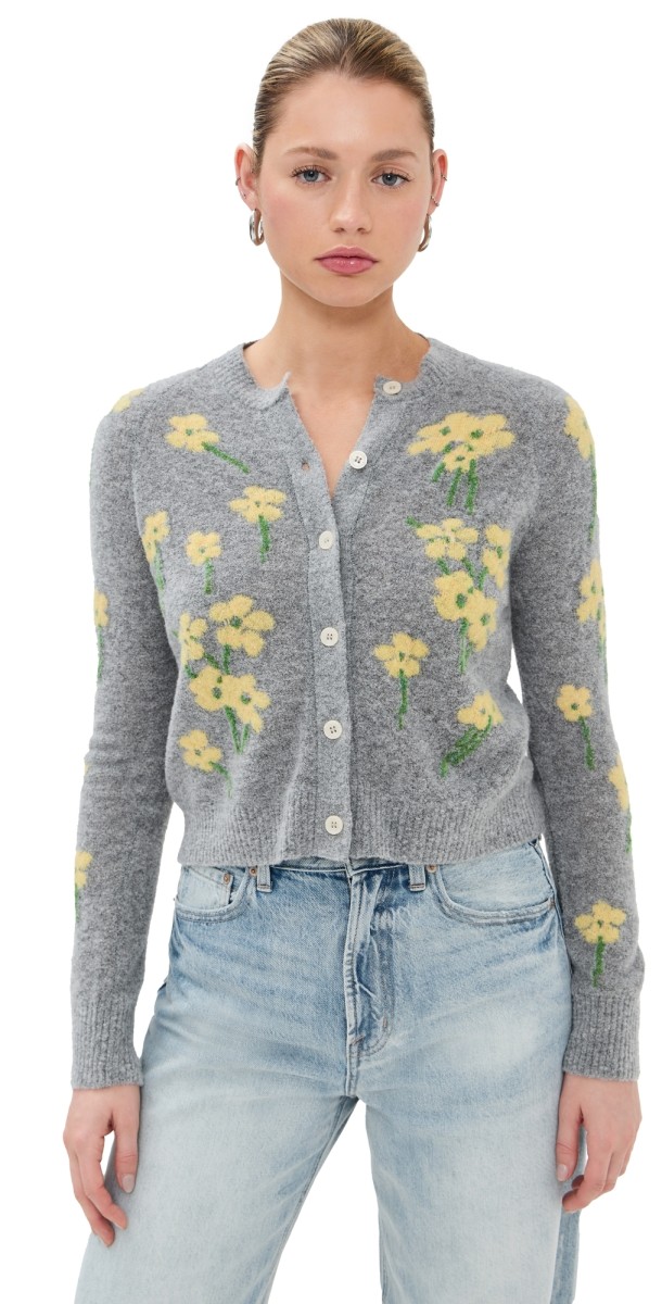 Bernadette Nona Cardigan Grey Yellow Buttercups