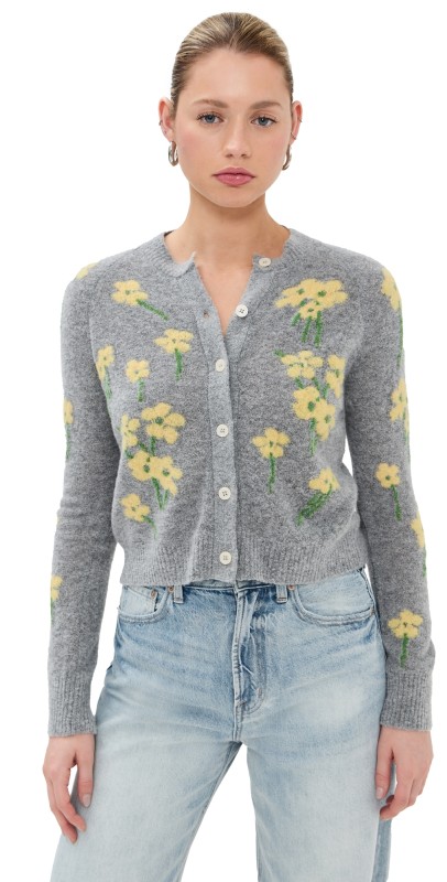 Bernadette Nona Cardigan Grey Yellow Buttercups