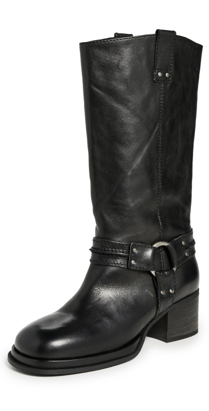 Free People Anok Harness Boot Black Distressed Leather