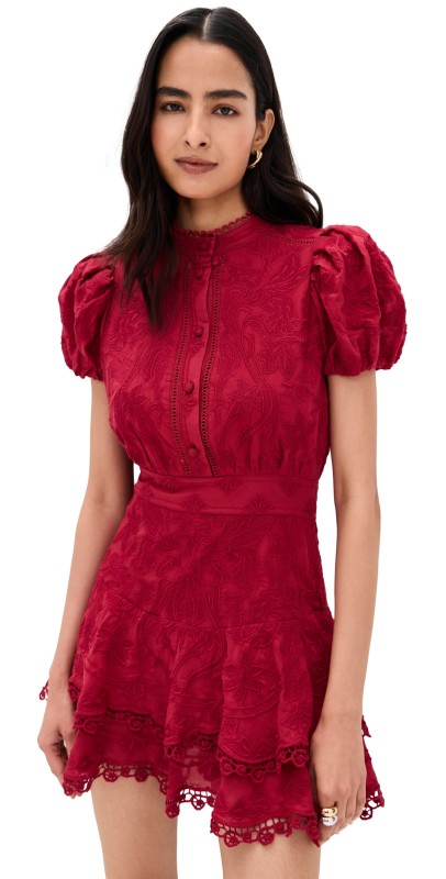 alice + olivia Loryn Embroidered Dress Dark Cherry