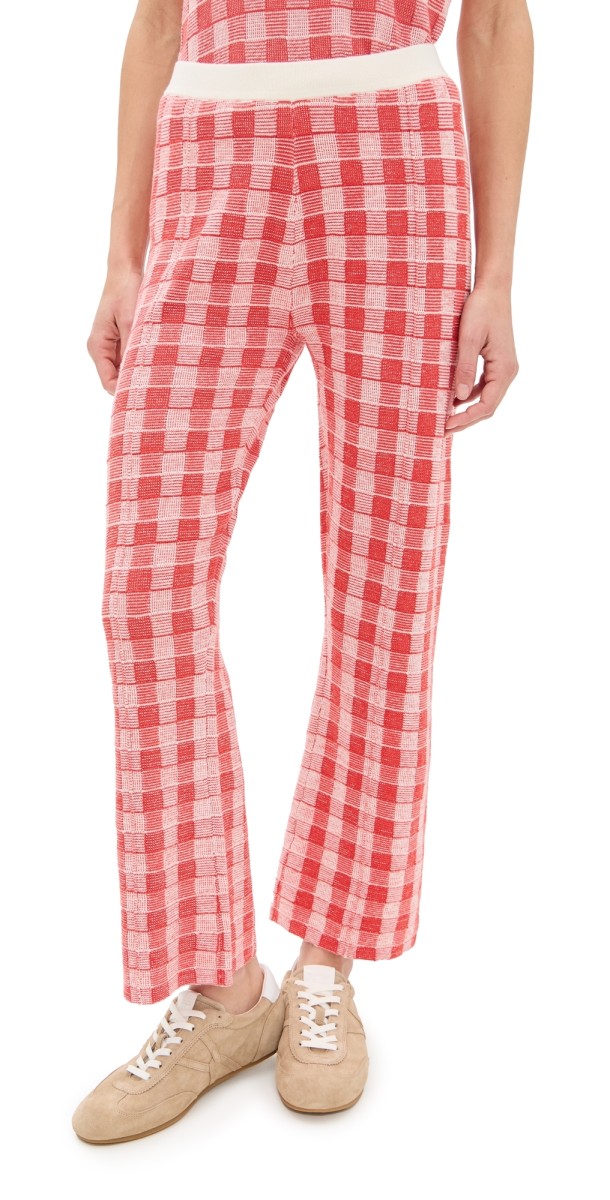 Guest in Residence Gingham Flare Pants Cherry Combo