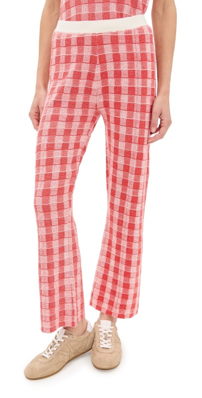 Guest in Residence Gingham Flare Pants Cherry Combo