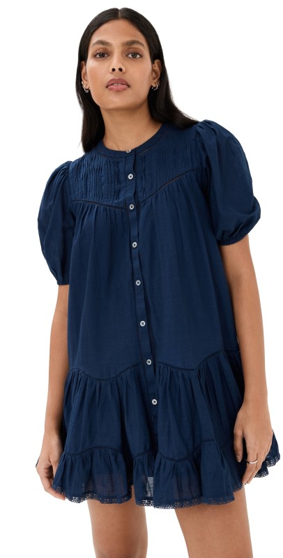 Sea Myra Cotton Puff Sleeve Tunic Dress Navy
