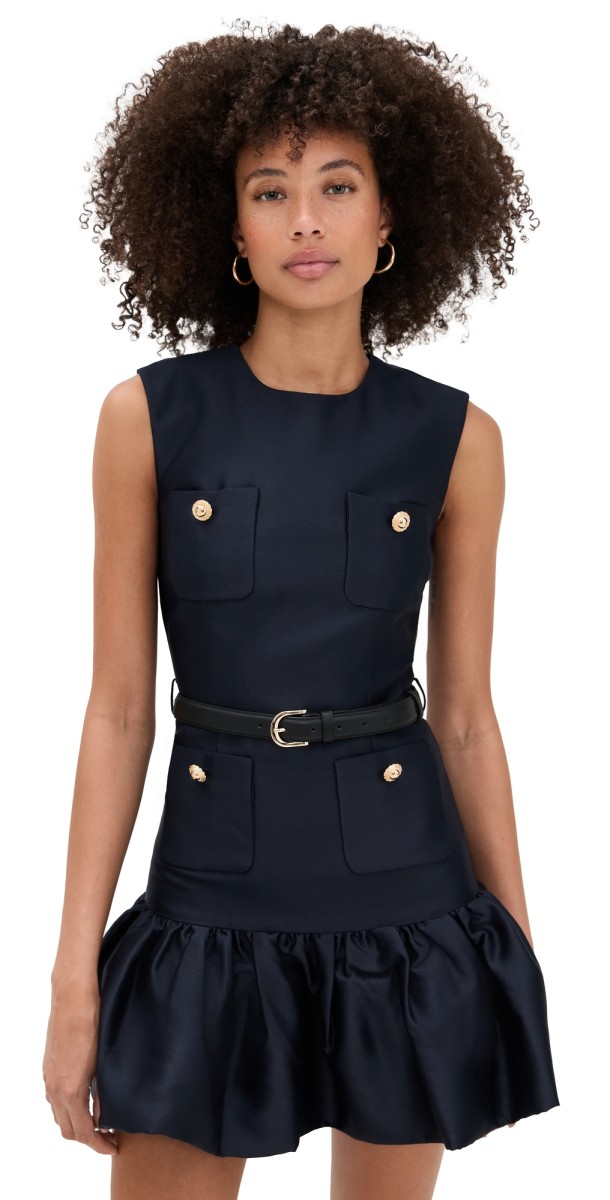 Self Portrait Navy Taffeta Mini Dress Blue