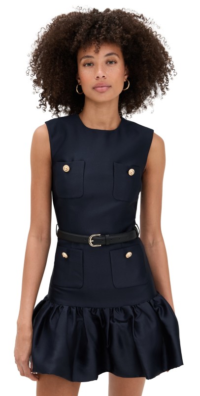Self Portrait Navy Taffeta Mini Dress Blue