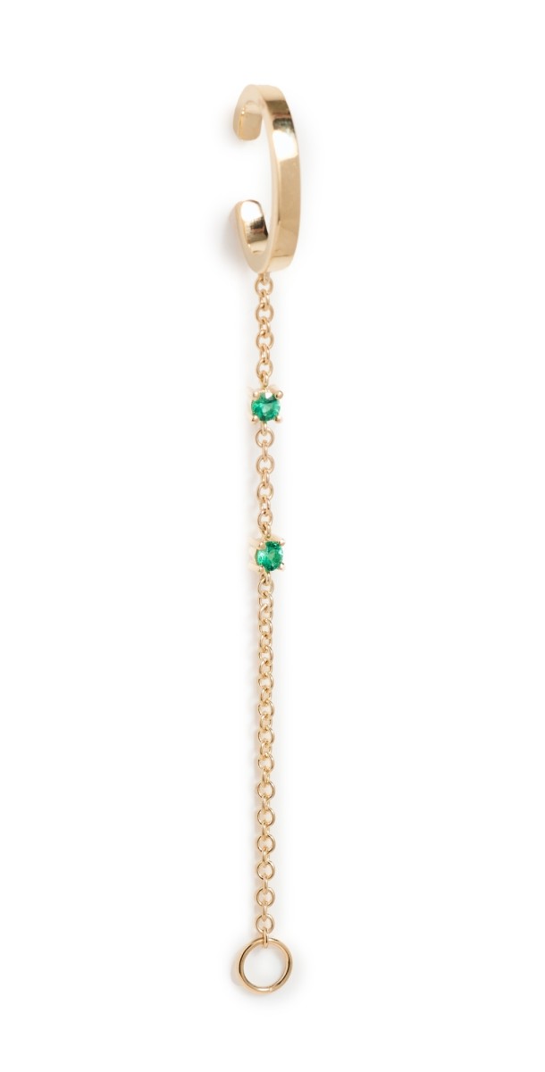 Isa Grutman 14k Emerald Chain Ear Cuff With Loop Yellow Gold