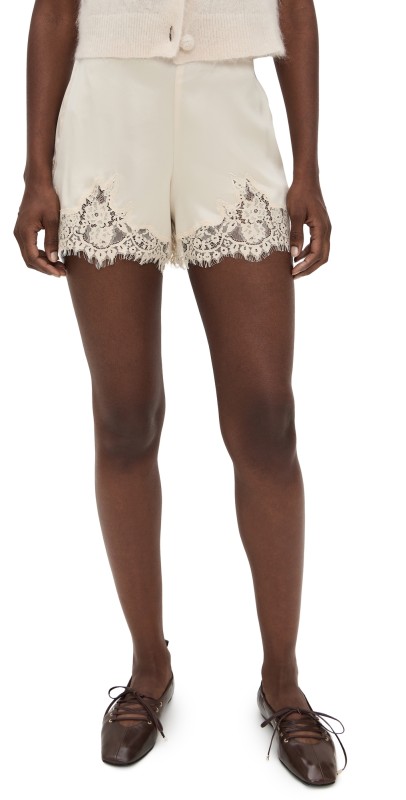 Reformation Fern Satin Shorts Almond