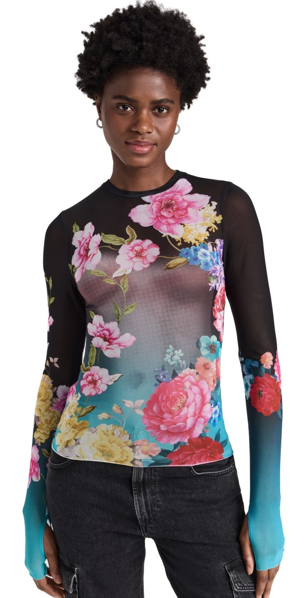 AFRM Kaylee Crew Neck Mesh Top Aqua Rose Nude