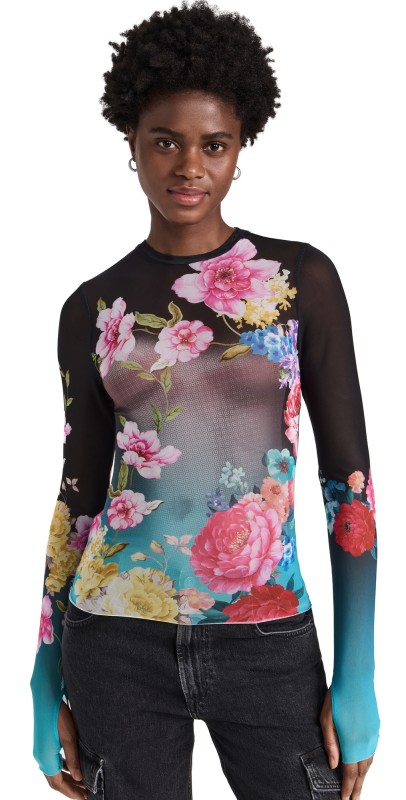 AFRM Kaylee Crew Neck Mesh Top Aqua Rose Nude