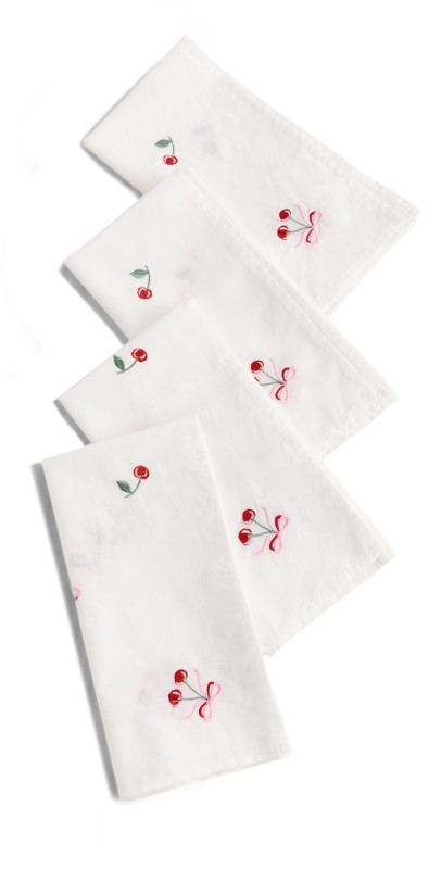 LoveShackFancy Cherry Embroidered Napkin Set Liberty Red
