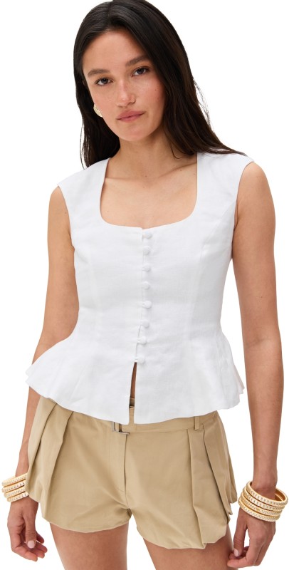Reformation Paolina Linen Top White