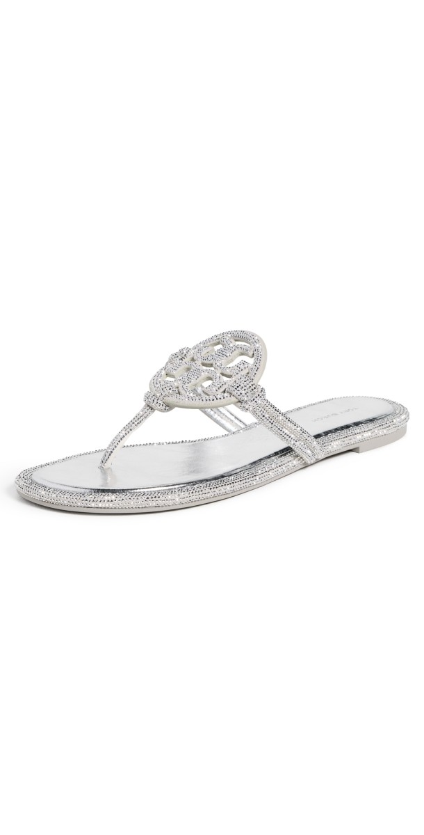 Tory Burch Miller Knotted Pave Sandals Silver