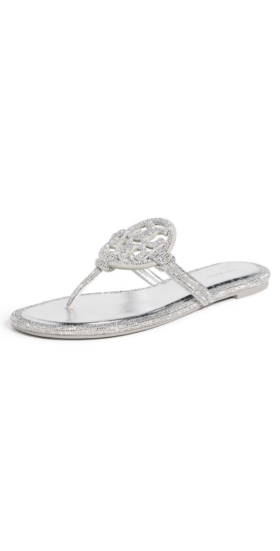 Tory Burch Miller Knotted Pave Sandals Silver
