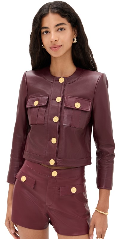 L'AGENCE Deidra Collarless Jacket Black Cherry