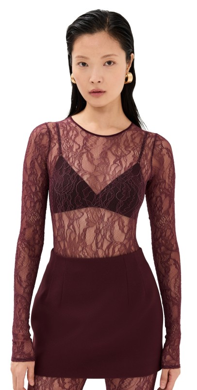 WARDROBE. NYC Lace Bodysuit Oxblood