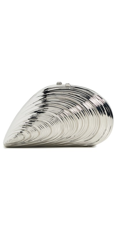 SIMKHAI Bridget Mini Metal Oyster Shell Clutch Silver
