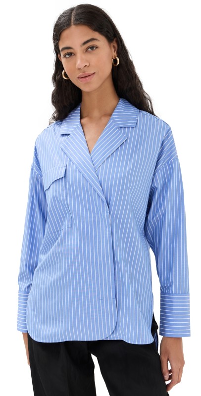 A. EMERY Agnes Wrap Shirt Cornflower Stripe