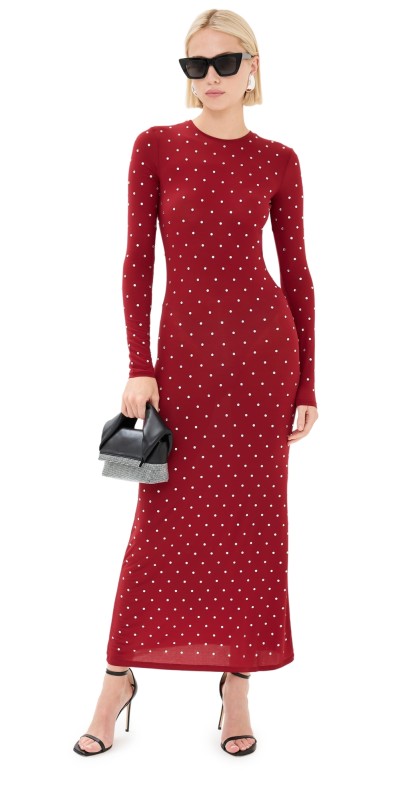 rabanne Crystal Embellished Long Dress Scarlet Red