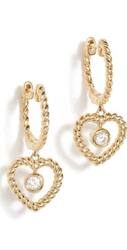 Ariel Gordon Jewelry 14k Twine Heart Diamond Huggies 14k Yellow Gold/Diamond