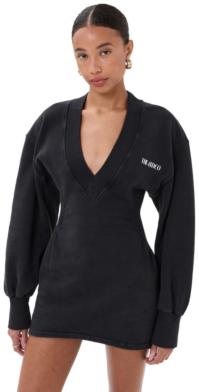 The Attico Long Sleeve V Neck Dress Faded Black